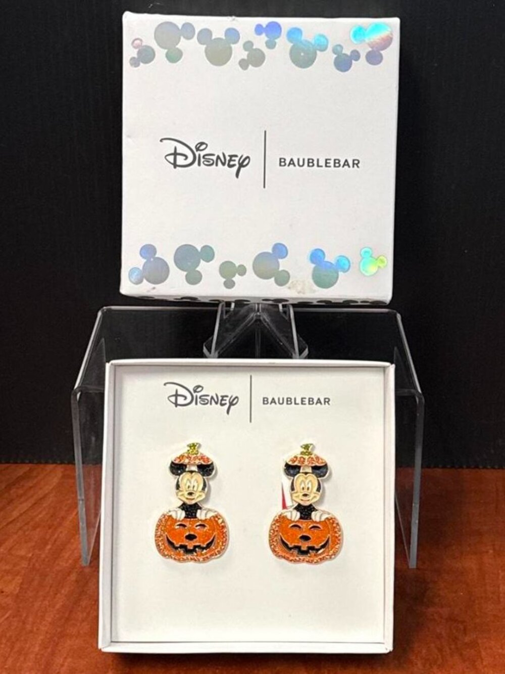 Disney x BaubleBar Mickey Mouse Jack-O-Lantern Halloween Earrings New In Box